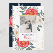 Waterverf Botanische Bloem / Rood, Wit & Goud Feestdagenkaart (Voorkant / Achterkant)