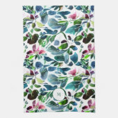 Waterverf botanische bloemen elegant monogram theedoek (Verticaal)