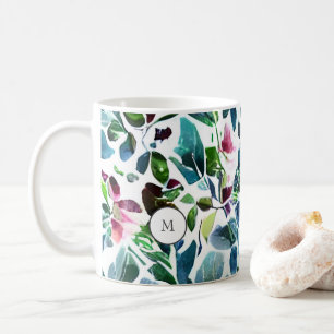 Waterverf botanische bloemen elegante monogrammen koffiemok