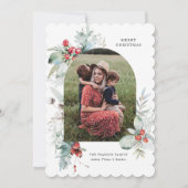 Waterverf Botanische Bloemenboog Foto Kerstmis Feestdagenkaart (Voorkant)