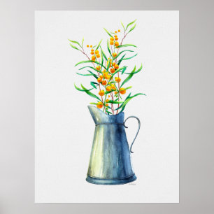 Waterverf Botanische Blue Gellow Jug Poster