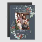 Waterverf Botanische Blue Holiday Magnet Kaart (Voorkant / Achterkant)