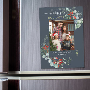 Waterverf Botanische Blue Holiday Magnet Kaart