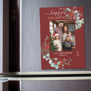 Waterverf Botanische Bourgogne Holiday Magnet Kaar