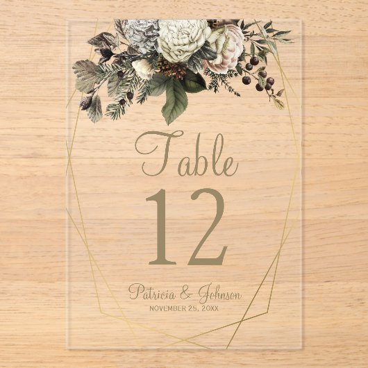 Waterverf botanische bruiloft acryl tafel nummer acryl uitnodigingen (Voorkant)