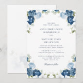 Waterverf Botanische Dusty Blue Floral Wedding Kaart (Voorkant / Achterkant)