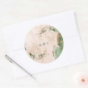 Waterverf Botanische Eucalyptus Elegant monogram Ronde Sticker