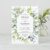 Waterverf Botanische eucalyptus groen bruiloft Kaart (Staand voorkant)