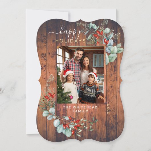 Waterverf Botanische fotohout Feestdagenkaart (Voorkant)