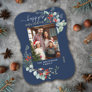 Waterverf Botanische fotomarine Feestdagenkaart