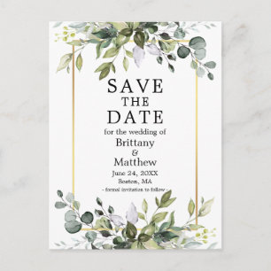 Waterverf Botanische Greenery Gold Bewaar de datum Briefkaart
