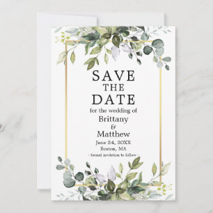 Waterverf Botanische Greenery Gold Lijst Save The Date