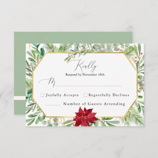 Waterverf Botanische Greenery Holiday Wedding RSVP (Voorkant / Achterkant)