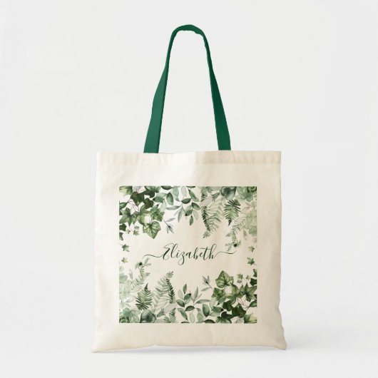 Waterverf Botanische Greenery Ivy Sage Ferns Tote Bag (Voorkant)