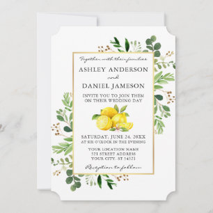 Waterverf Botanische Greenery Lemons Wedding Kaart