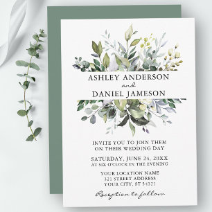 Waterverf Botanische Greenery Sage Green Wedding Kaart