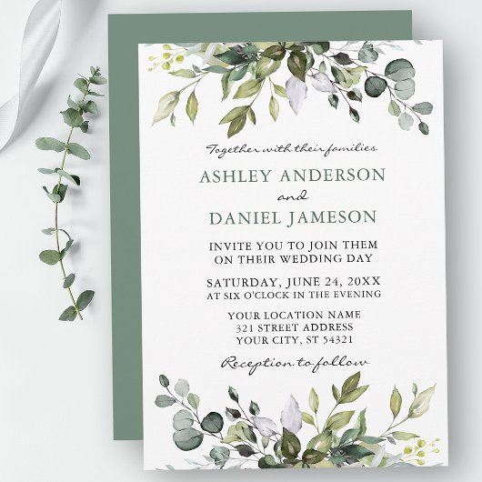Waterverf Botanische Greenery Sage Green Wedding Kaart