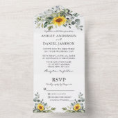 Waterverf Botanische Greenery Sunflower Wedding All In One Uitnodiging (Binnen)