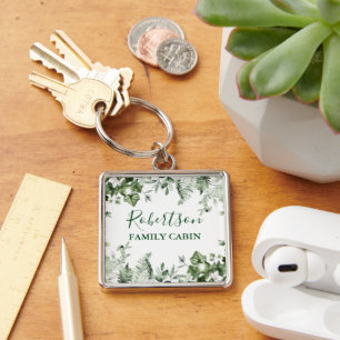 Waterverf Botanische Ivy Ferns Sage Family Cabin Sleutelhanger