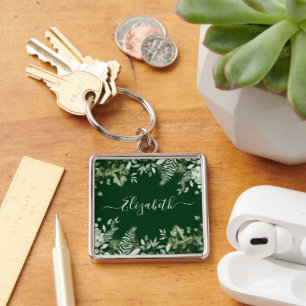 Waterverf Botanische Ivy Sage Ferns Green Sleutelhanger