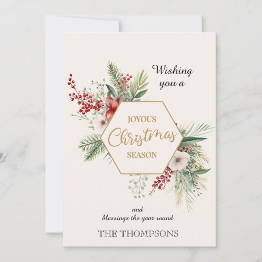 Waterverf Botanische Kerst Aangepaste Naam Wit Feestdagenkaart (Voorkant)