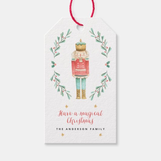 Waterverf botanische kerst cadeaulabel (Voorkant)