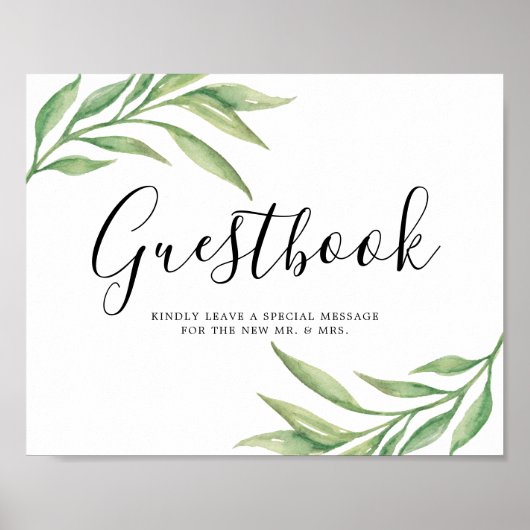 Waterverf Botanische Leaves Guestbook Weddenschap Poster (Voorkant)