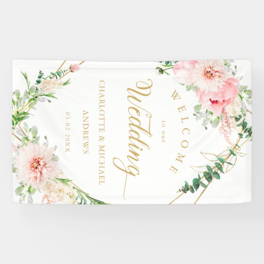 Waterverf Botanische lente geometrische bruiloft Spandoek (Horizontaal)