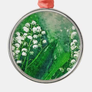 Waterverf Botanische Lily van de Valley Metalen Ornament
