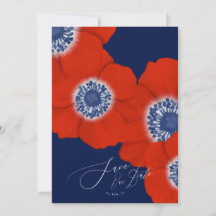 Waterverf Botanische regenwindbloemen marineblauw  Save The Date