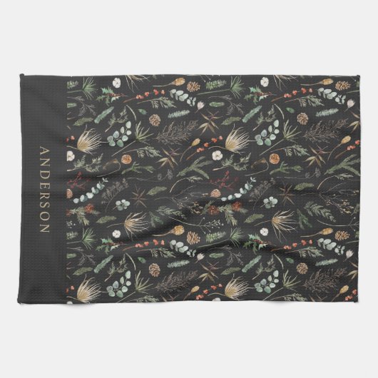 Waterverf botanische roodkleurige roodbruine moder theedoek (Horizontaal)