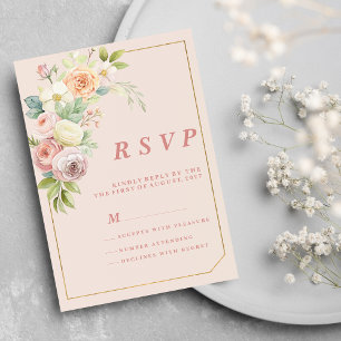 Waterverf botanische roze lente bloemen RSVP Kaart