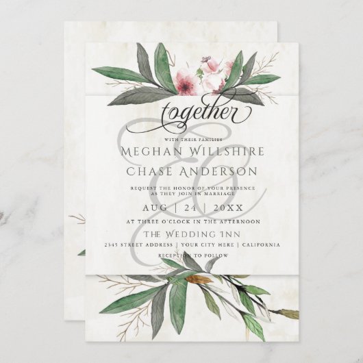 Waterverf Botanische uitnodiging tot weddenschap r (Voorkant / Achterkant)