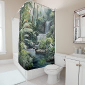 Waterverf Botanische waterval Oase Douchegordijn (In situ)