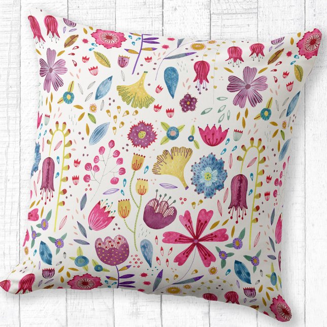 Waterverf Botanische wilde bloem Hedgerow schilder Kussen (Watercolor floral wildflower pattern throw pillow)