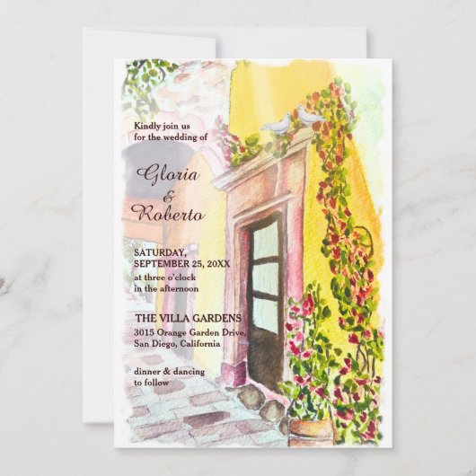 Waterverf Bougainvillea Old Mexico bruiloft Kaart (Voorkant)