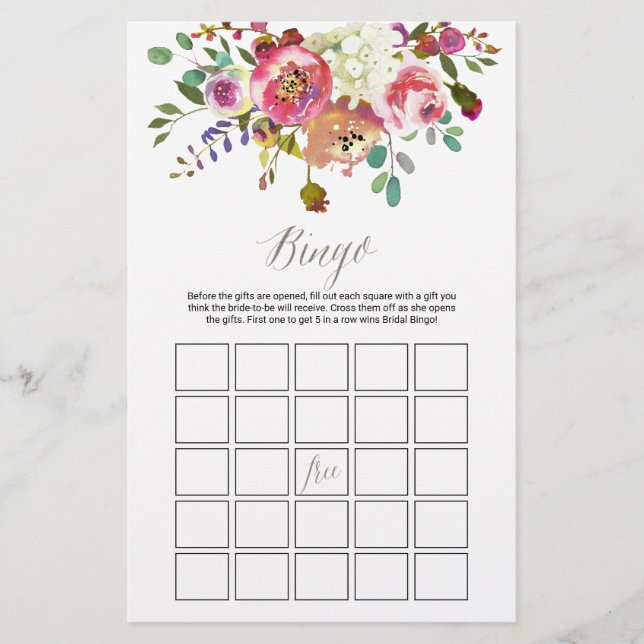 Waterverf Bouquet Bridal Bingo Game (Voorkant)