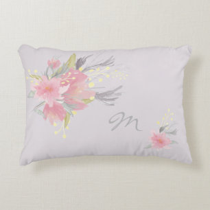 Waterverf Bouquet Floral Monogram Decoratief Kussen