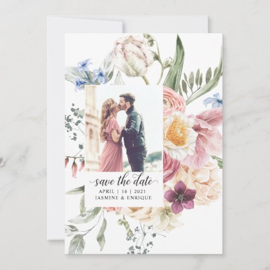 Waterverf Bouquet | Foto's opslaan D Save The Date (Voorkant)