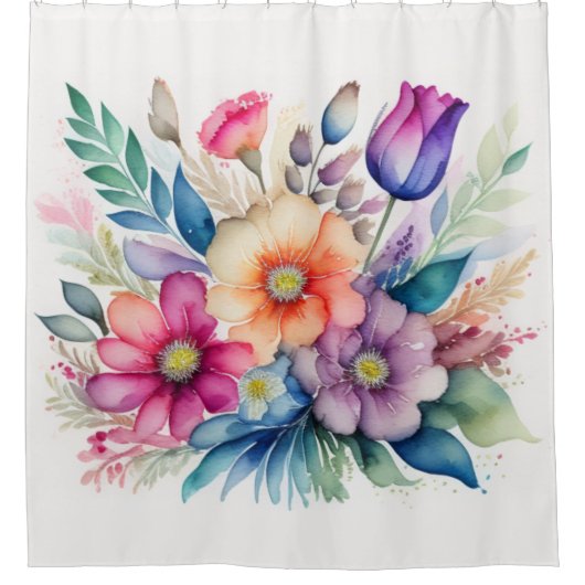 Waterverf Bouquet van Flowers Douchegordijn (Voorkant)