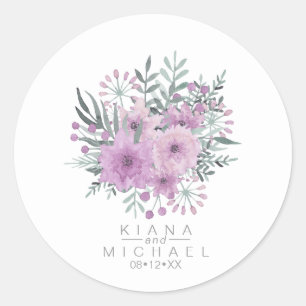 Waterverf Bouquet Wedding Lila ID654 Ronde Sticker