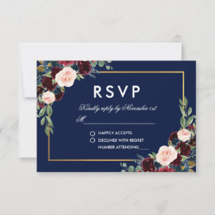 Waterverf Bourgogne Blauw Bloemen Goud RSVP