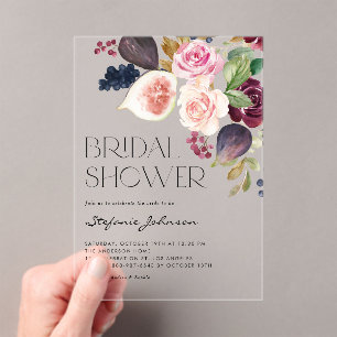 Waterverf Bourgogne Bloem en Fig Vrijgezellenfeest Acryl Uitnodigingen