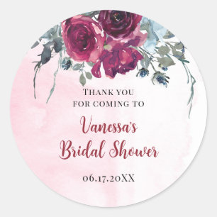 Waterverf Bourgogne Bloemen Boeketten Ronde Sticker