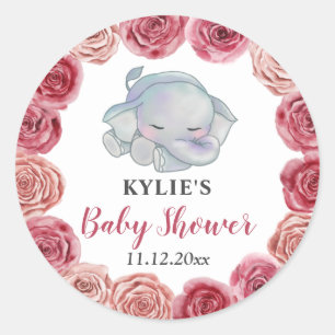 Waterverf Bourgogne Rode Rozen Bloemen Baby shower Ronde Sticker