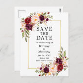 Waterverf Bourgogne Rozen Goud Lijst Save the Date Briefkaart (Voorkant / Achterkant)