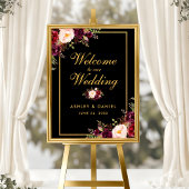 Waterverf Bourgogne Zwart Goud Bruiloft Welkom Poster