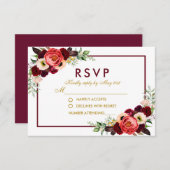 Waterverf Bourgondië Bloem Goud Boho Trouw RSVP (Voorkant / Achterkant)