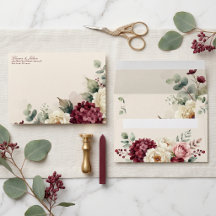 Waterverf Bourgondië Blush Roze Bloemige Bruiloft