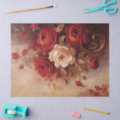 Waterverf Bourgondië en witte Franse rozen Tissuepapier (Craft)